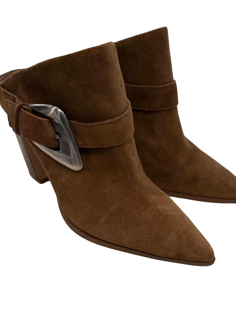 Vince Camuto Womens Baily Suede Ankle Boots High Heel Brown Slip On Buckle Sz 10